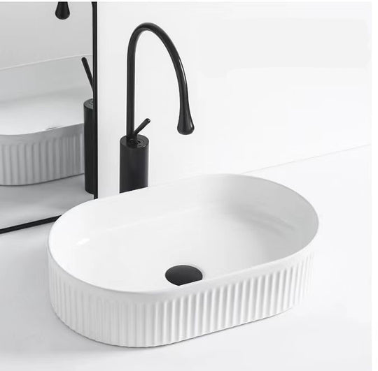 Cora 58 Counter-Top Fluted Oval Basin - Matt White