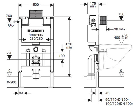 Geberit Kappa Duofix In-wall Cistern