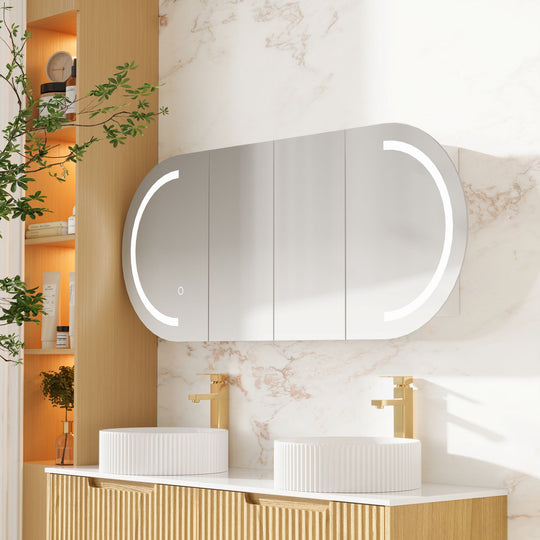 Athena 1500mm LED Oval Wall-Hung Shaving Cabinet