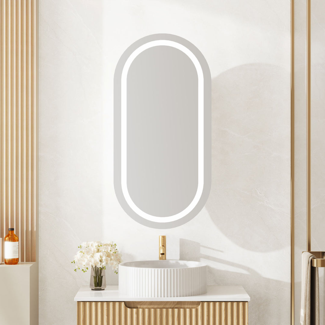 Athena 450 x 900mm LED Oval Wall-Hung Shaving Cabinet - Single Door