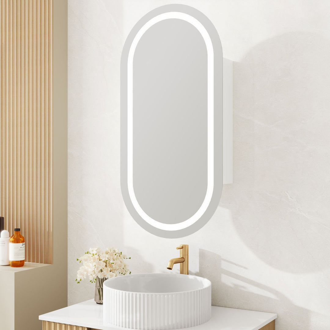 Athena 450 x 900mm LED Oval Wall-Hung Shaving Cabinet - Single Door