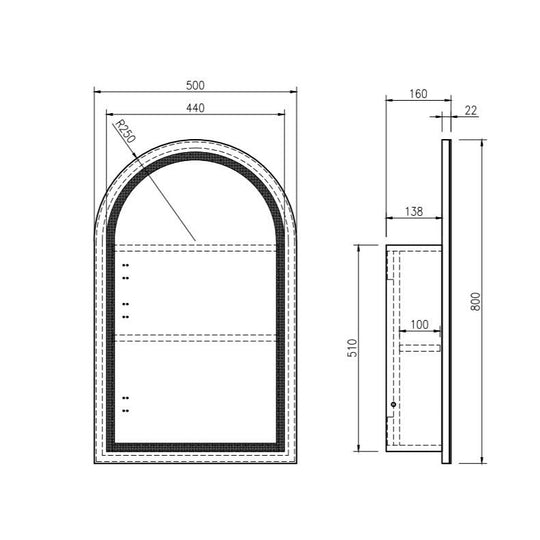 Athena 500 x 900mm LED Arch Wall-Hung Shaving Cabinet - Single Door