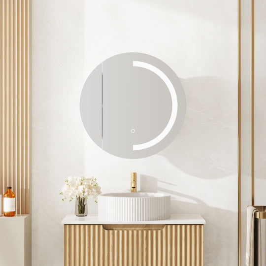 Athena 600mm LED Round Wall-Hung Shaving Cabinet - Single Door