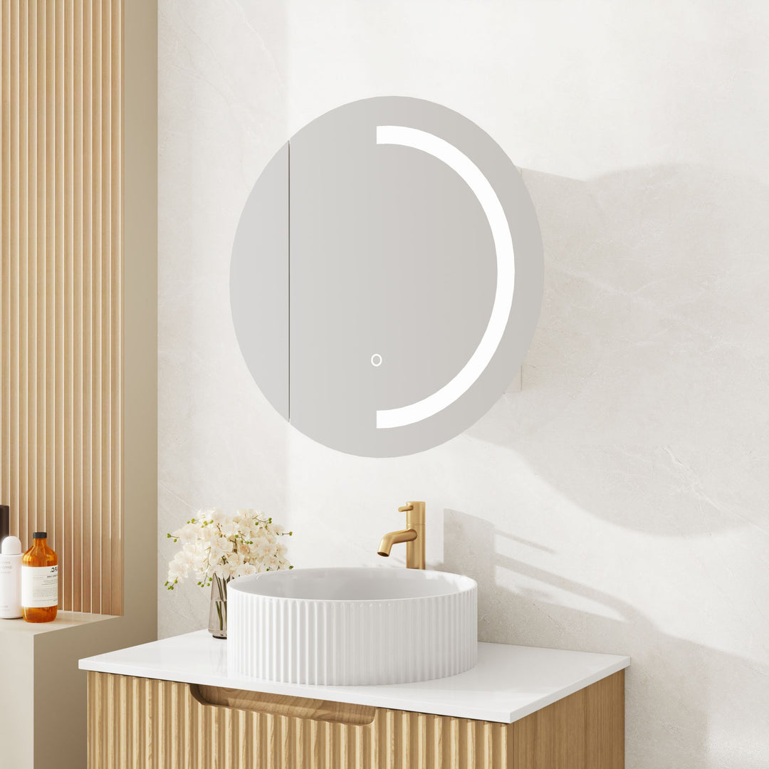 Athena 600mm LED Round Wall-Hung Shaving Cabinet - Single Door