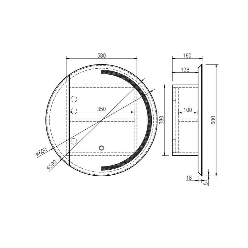 Athena 600mm LED Round Wall-Hung Shaving Cabinet - Single Door