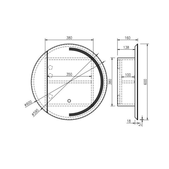 Athena 600mm LED Round Wall-Hung Shaving Cabinet - Single Door