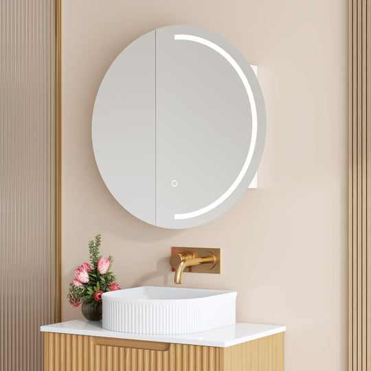 Athena 750mm LED Round Wall-Hung Shaving Cabinet - Single Door