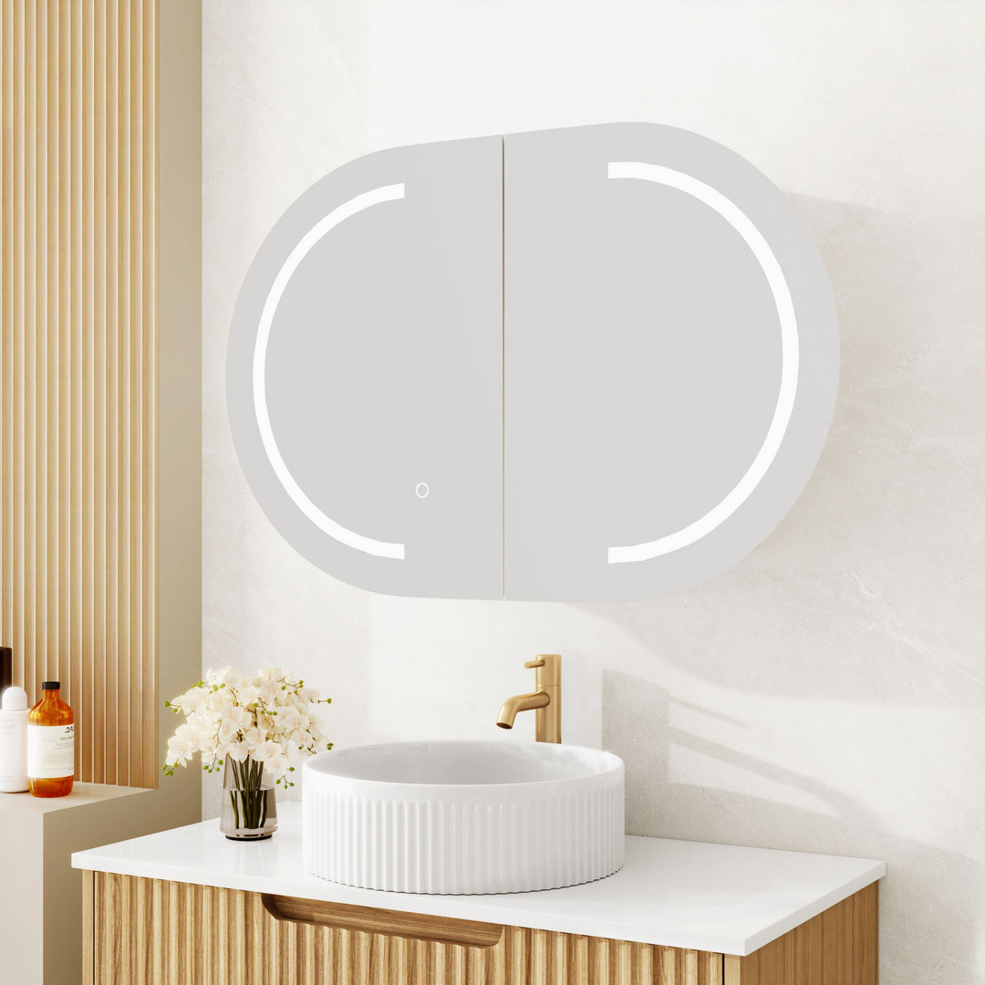 Athena 900mm LED Oval Wall-Hung Shaving Cabinet