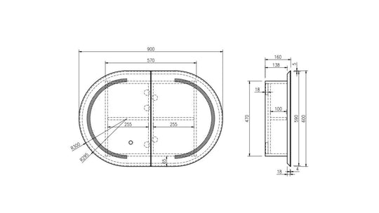 Athena 900mm LED Oval Wall-Hung Shaving Cabinet