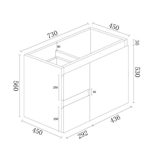 BIANCA 750mm MDF Wall-Hung Vanity (LHD)