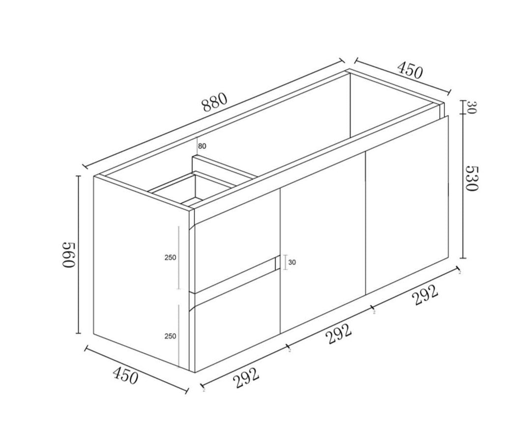 BIANCA 900mm MDF Wall-Hung Vanity (LHD)