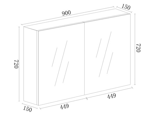 PVC Shaving Cabinet 900mm - Glossy White