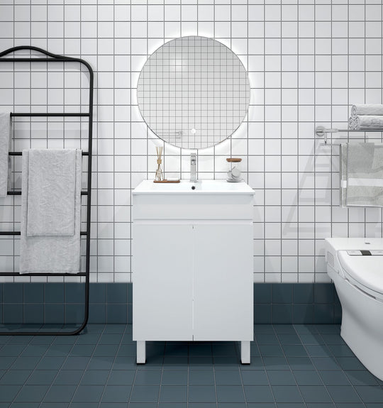 Meuble-lavabo sur pied BIANCA MDF SLIM 900 mm blanc brillant