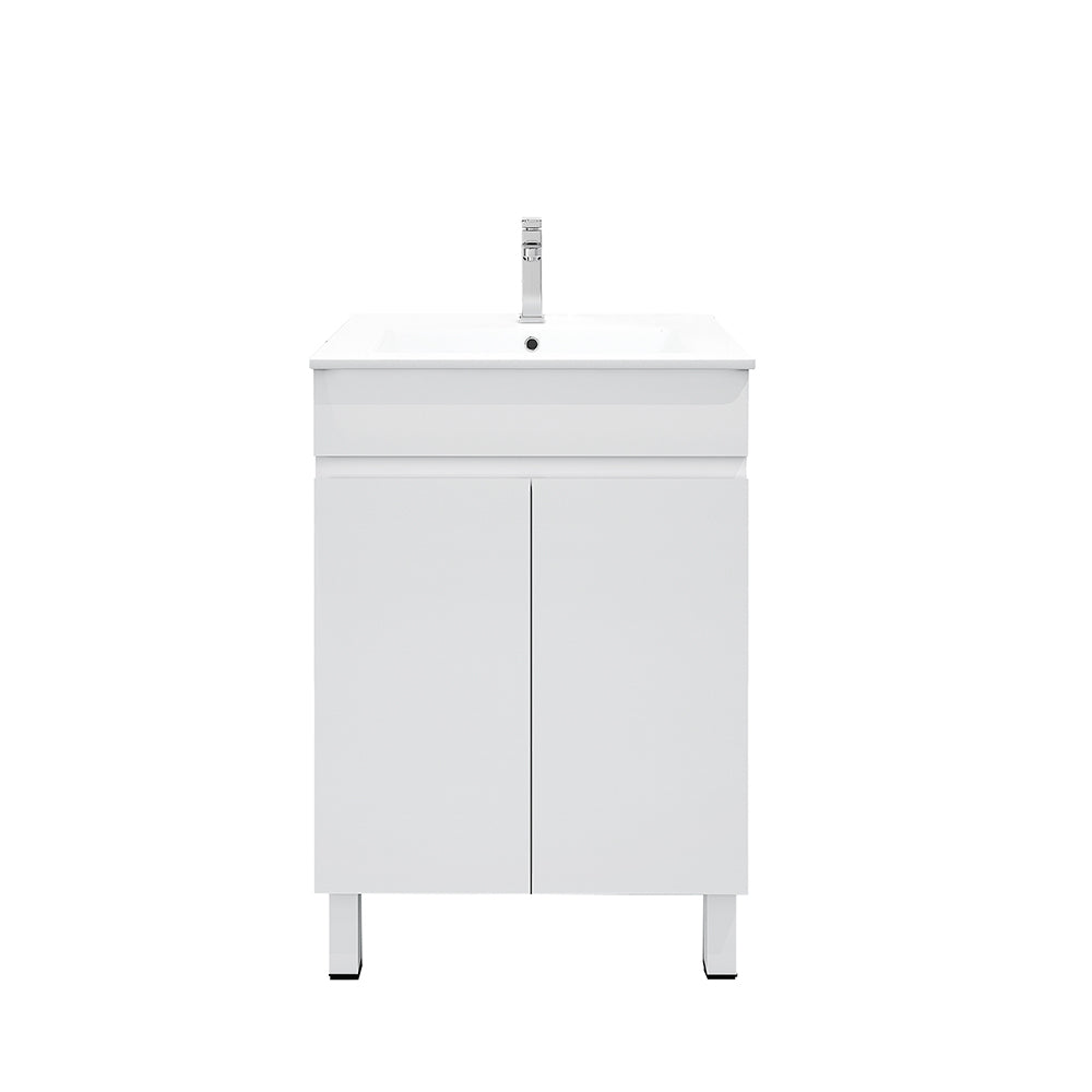 Meuble-lavabo sur pied BIANCA MDF SLIM 900 mm blanc brillant