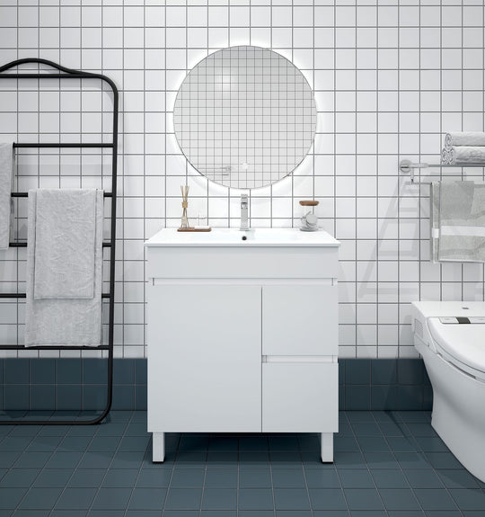 Meuble-lavabo sur pied BIANCA MDF SLIM 900 mm blanc brillant