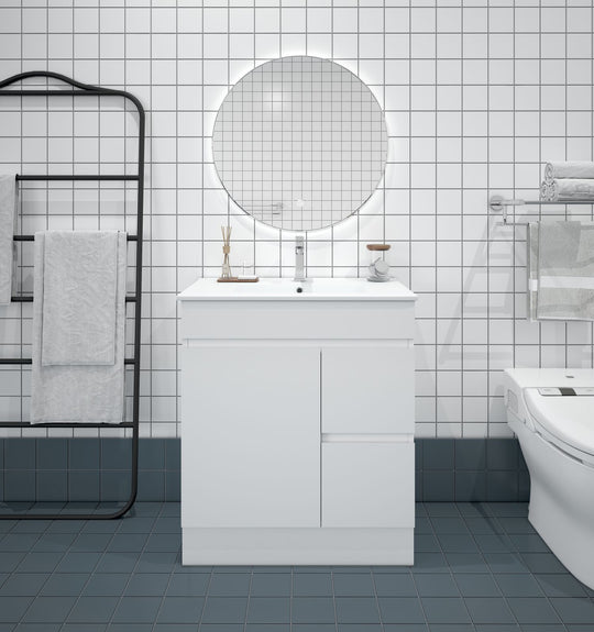 Meuble-lavabo sur pied BIANCA MDF SLIM 900 mm blanc brillant