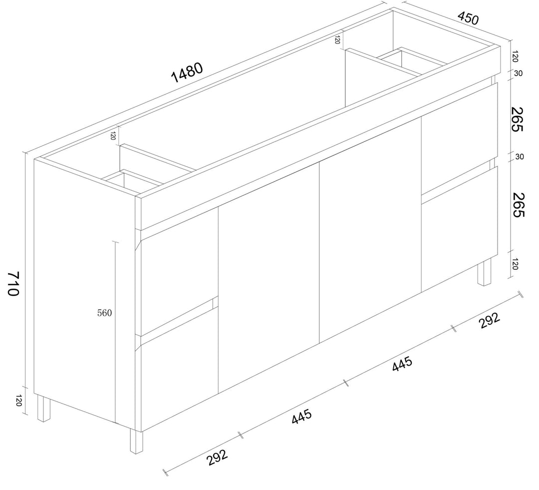 BIANCA 1500mm PVC Freestanding Vanity