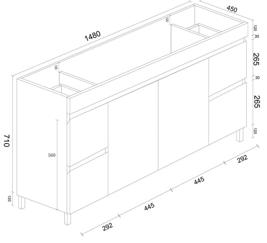 BIANCA 1500mm PVC Freestanding Vanity