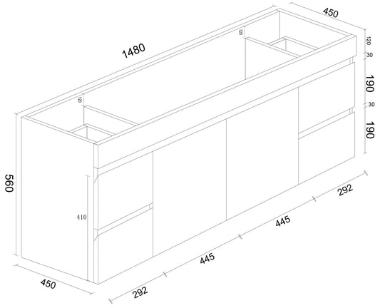 BIANCA 1500mm PVC Wall-Hung Vanity