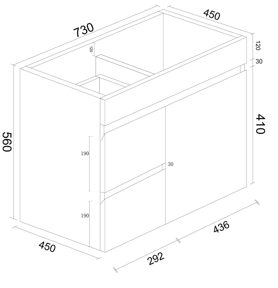 BIANCA 750mm PVC Wall-Hung Vanity (LHD)