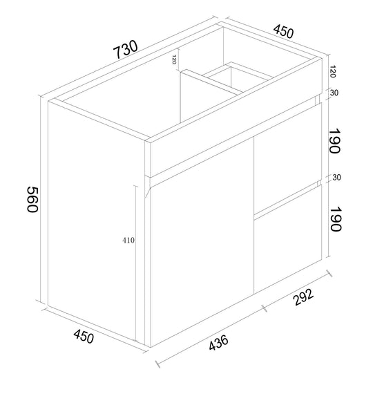 BIANCA 750mm PVC Wall-Hung Vanity (RHD)