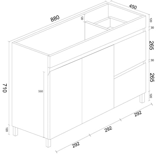 BIANCA 900mm PVC Freestanding Vanity (RHD)