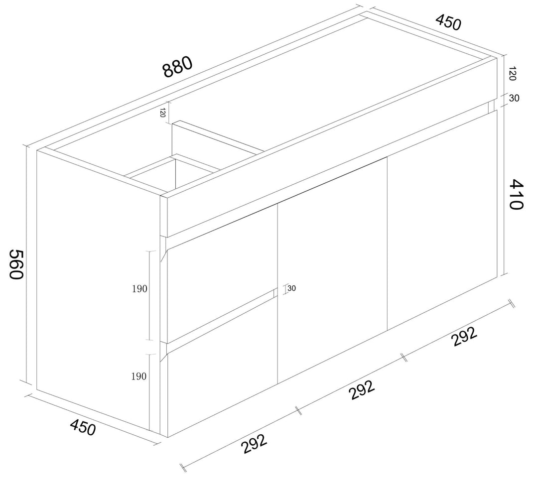 BIANCA 900mm PVC Wall-Hung Vanity (LHD)