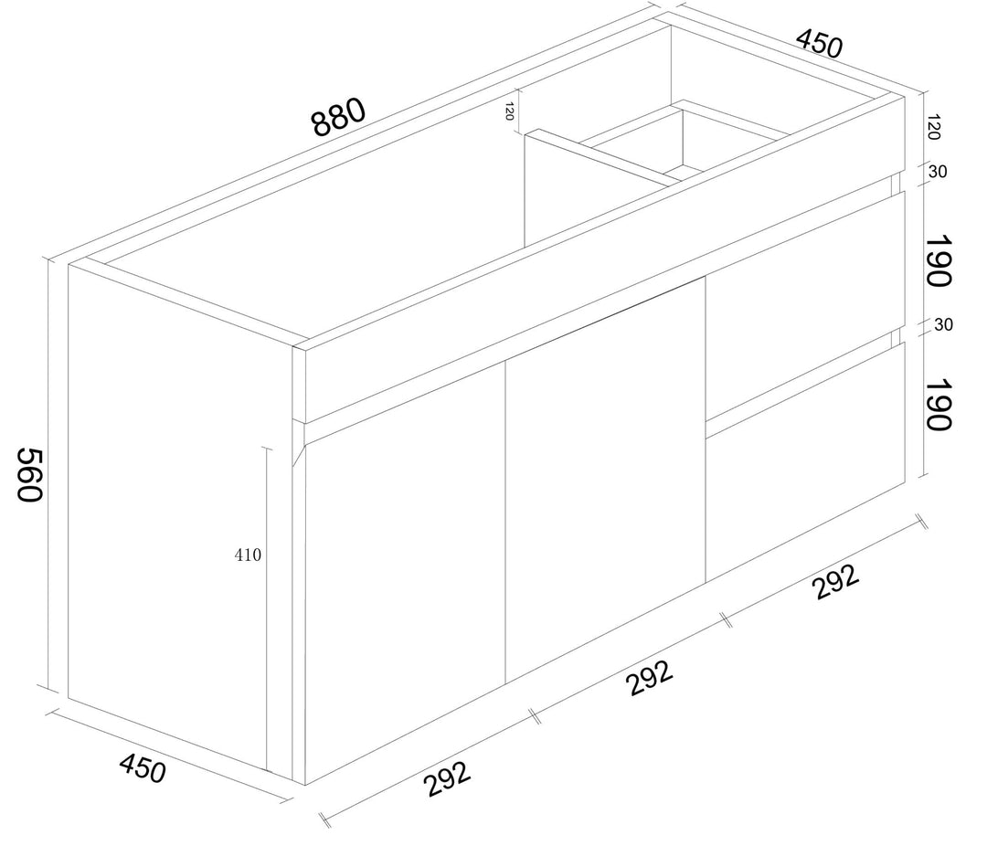 BIANCA 900mm PVC Wall-Hung Vanity (RHD)