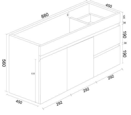 BIANCA 900mm PVC Wall-Hung Vanity (RHD)