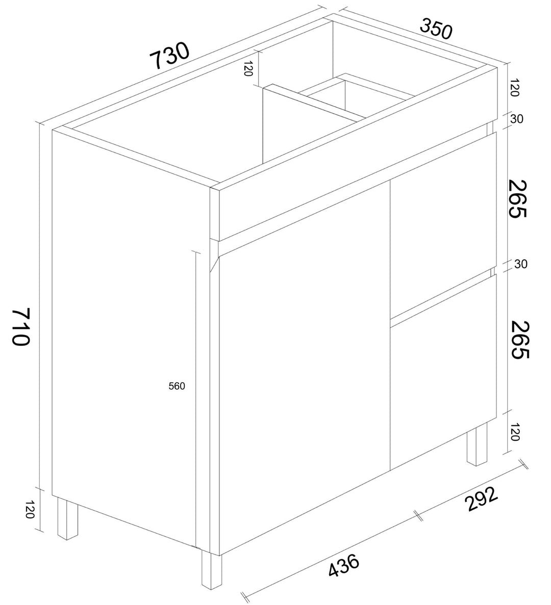 BIANCA 750mm PVC Slim Freestanding Vanity (RHD)