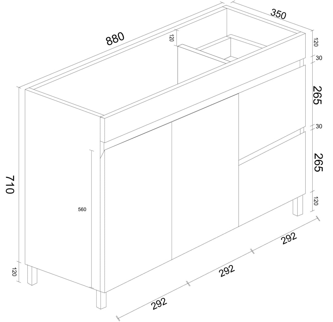 BIANCA 900mm PVC Slim Freestanding Vanity (RHD)