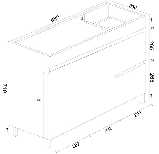 BIANCA 900mm PVC Slim Freestanding Vanity (RHD)