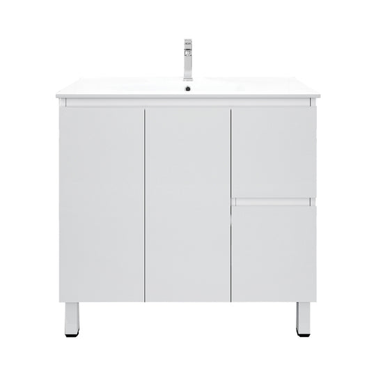 Meuble-lavabo sur pied BIANCA MDF SLIM 900 mm blanc brillant