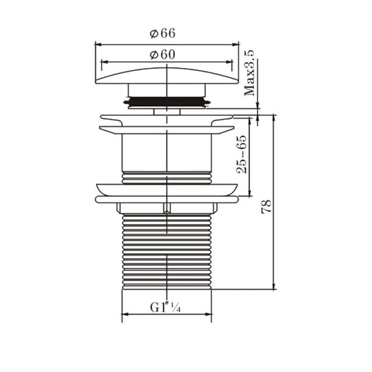 Bonde de lavabo en laiton massif chromé 32/40 mm sans trop-plein avec bouchon en céramique