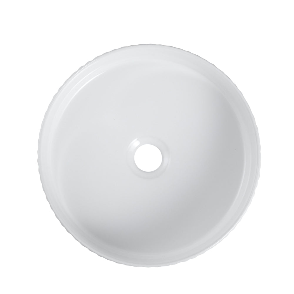 Cora 36 Counter-Top Fluted Round Basin- Gloss White