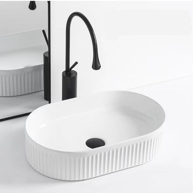 Cora 58 Counter-Top Fluted Oval Basin - Gloss White