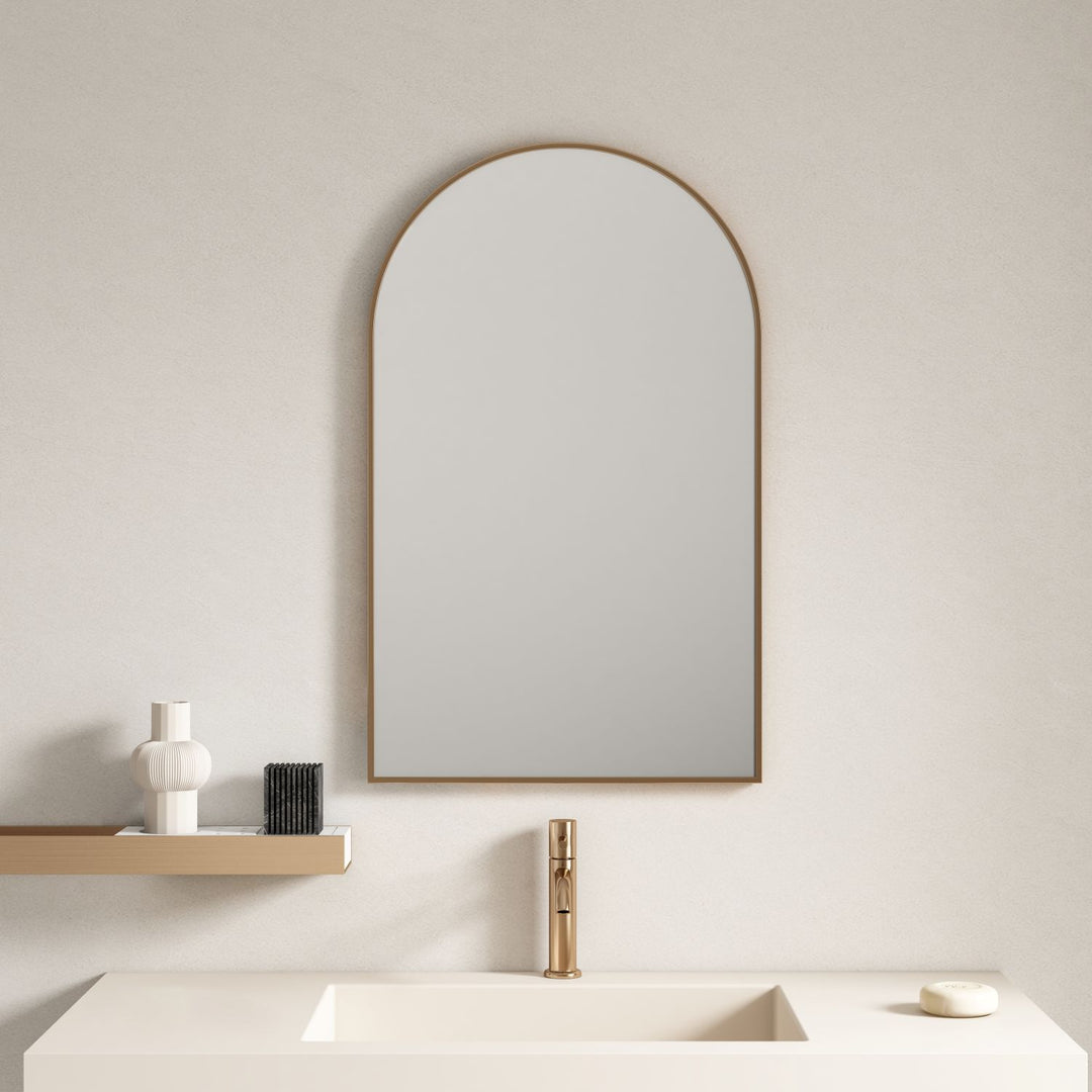 Aluminum Framed 600mm Arch Mirror – Brushed Gold