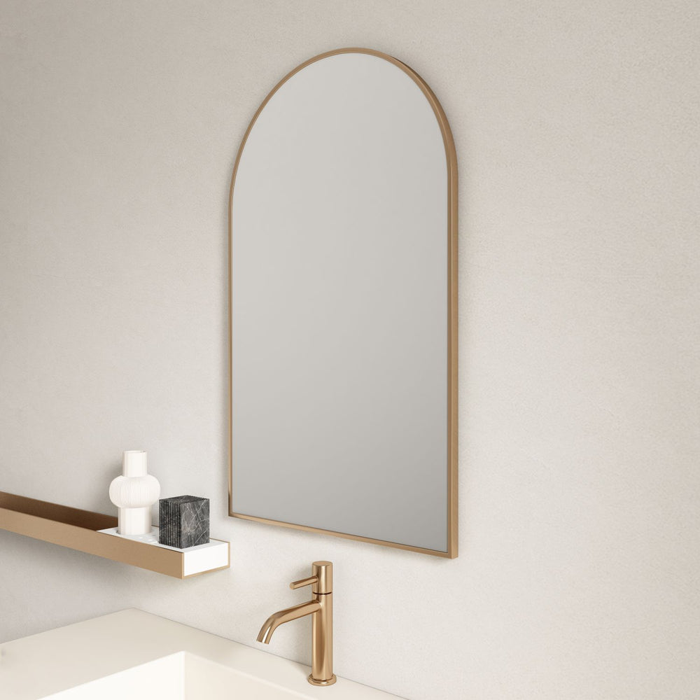 Aluminum Framed 600mm Arch Mirror – Brushed Gold