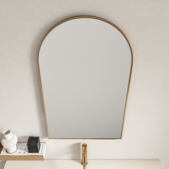 Aluminum Framed 600mm Arch Mirror – Brushed Gold