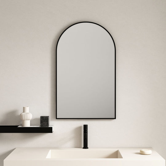 Aluminum Framed 600mm Arch Mirror – Matt Black