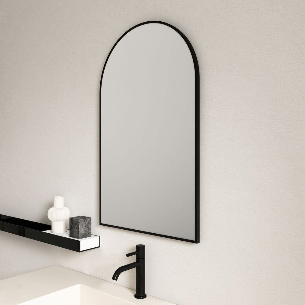 Aluminum Framed 600mm Arch Mirror – Matt Black