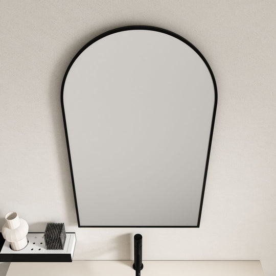 Aluminum Framed 600mm Arch Mirror – Matt Black