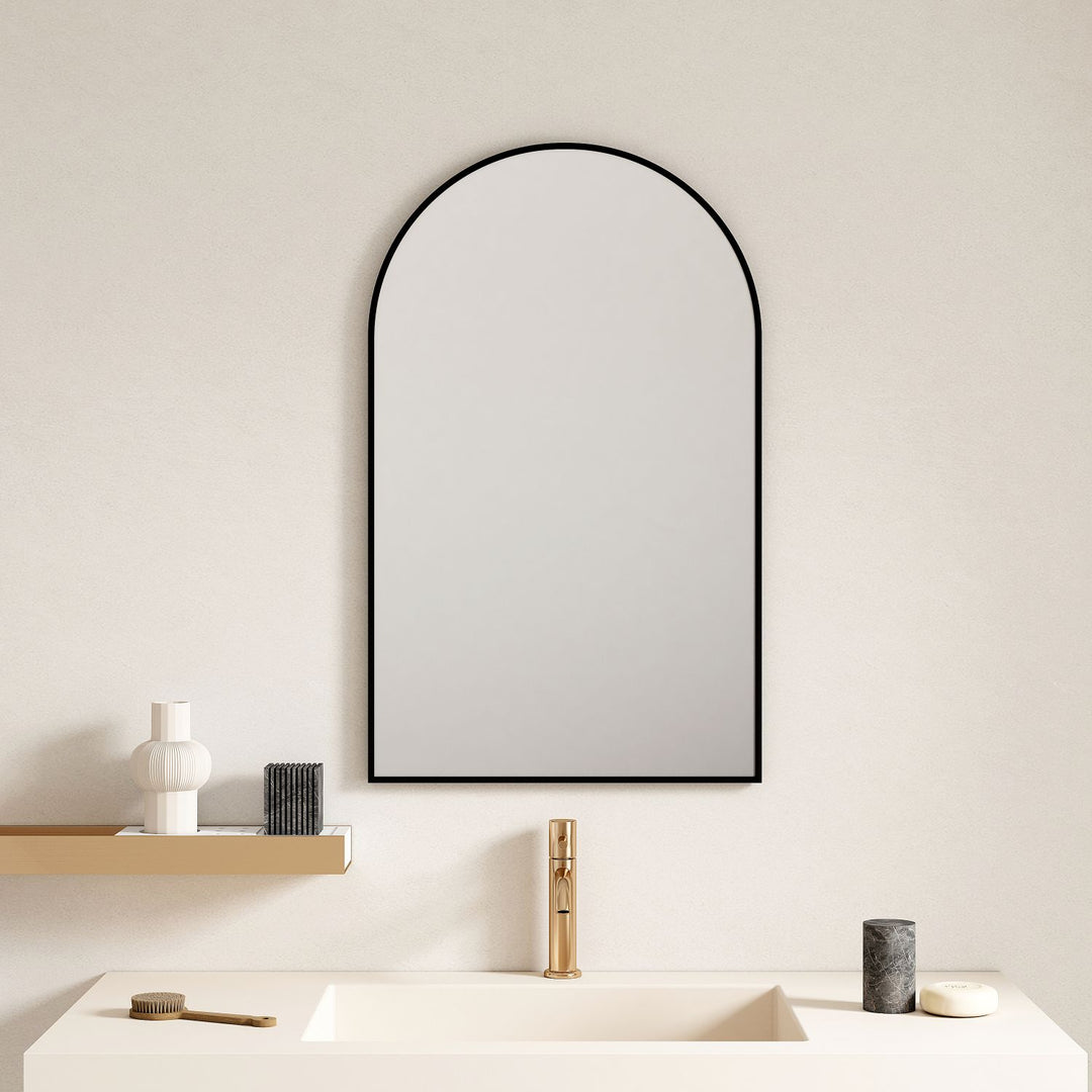 Aluminum Framed 600mm Arch Mirror – Matt Black