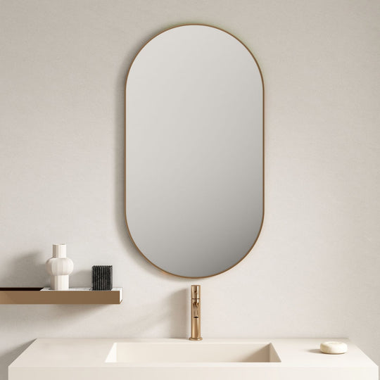 Aluminum Framed 500mm Oval Mirror – Brushed Gold