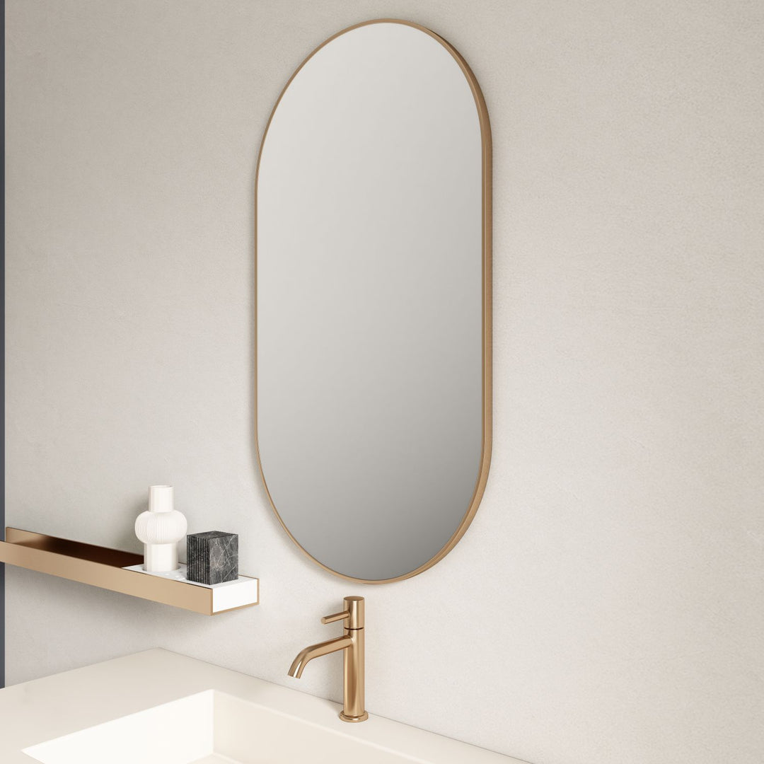 Aluminum Framed 500mm Oval Mirror – Brushed Gold