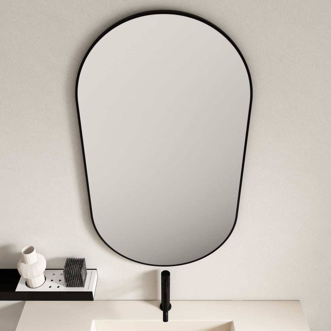 Aluminum Framed 500mm Oval Mirror – Matt Black