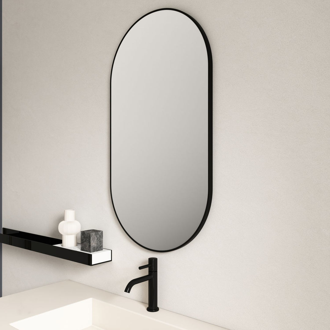 Aluminum Framed 500mm Oval Mirror – Matt Black