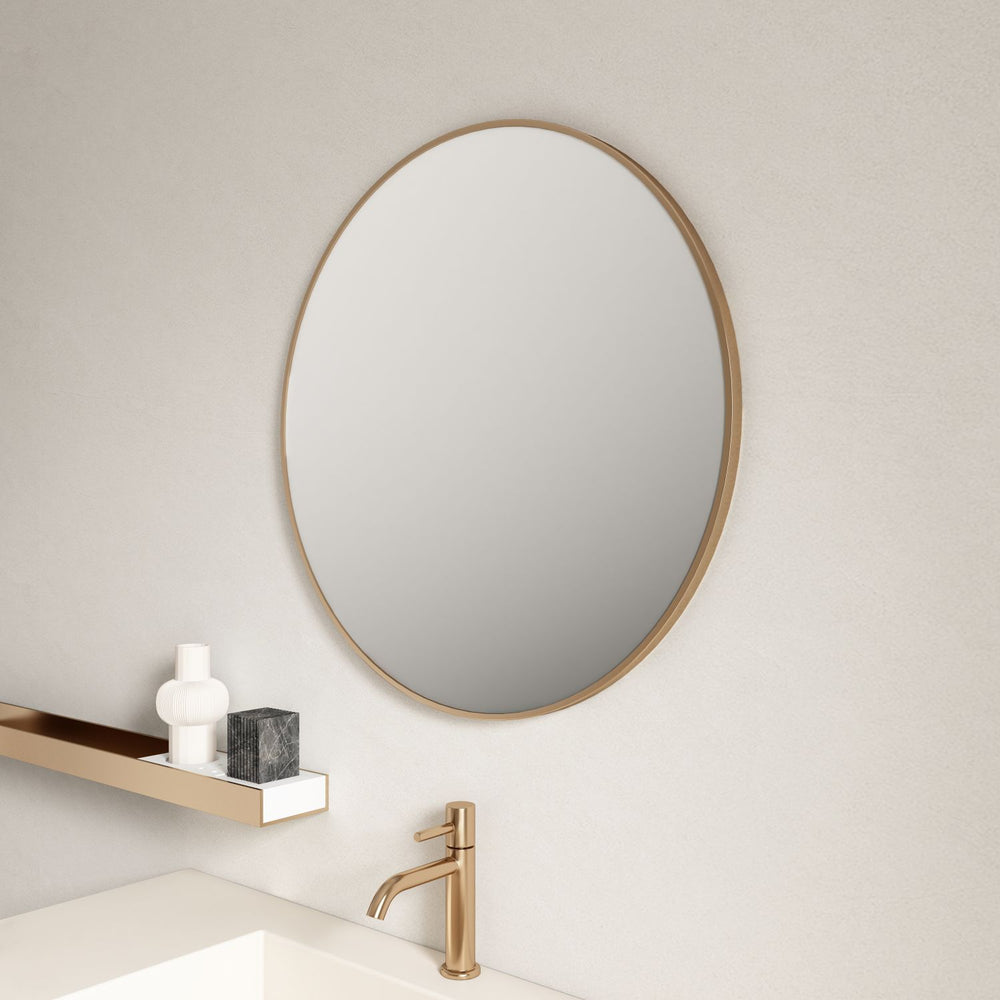 Aluminum Framed 900mm Round Mirror - Brushed Gold