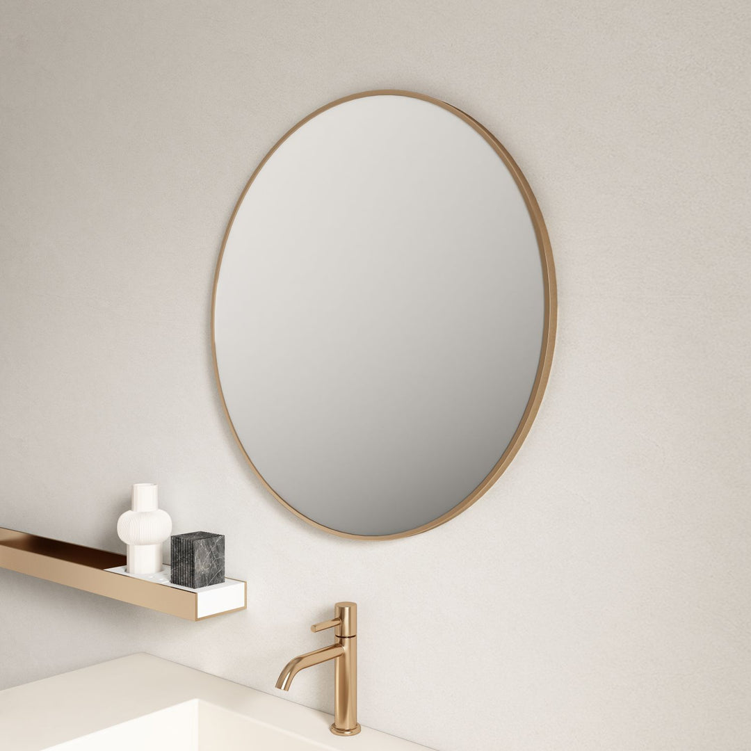 Aluminum Framed 600mm Round Mirror - Brushed Gold