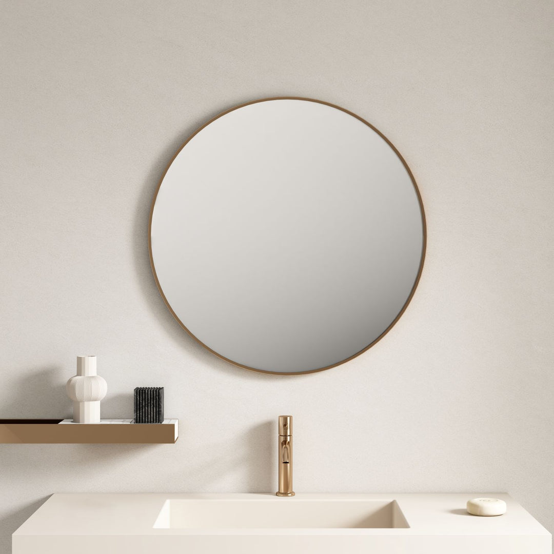 Aluminum Framed 600mm Round Mirror - Brushed Gold